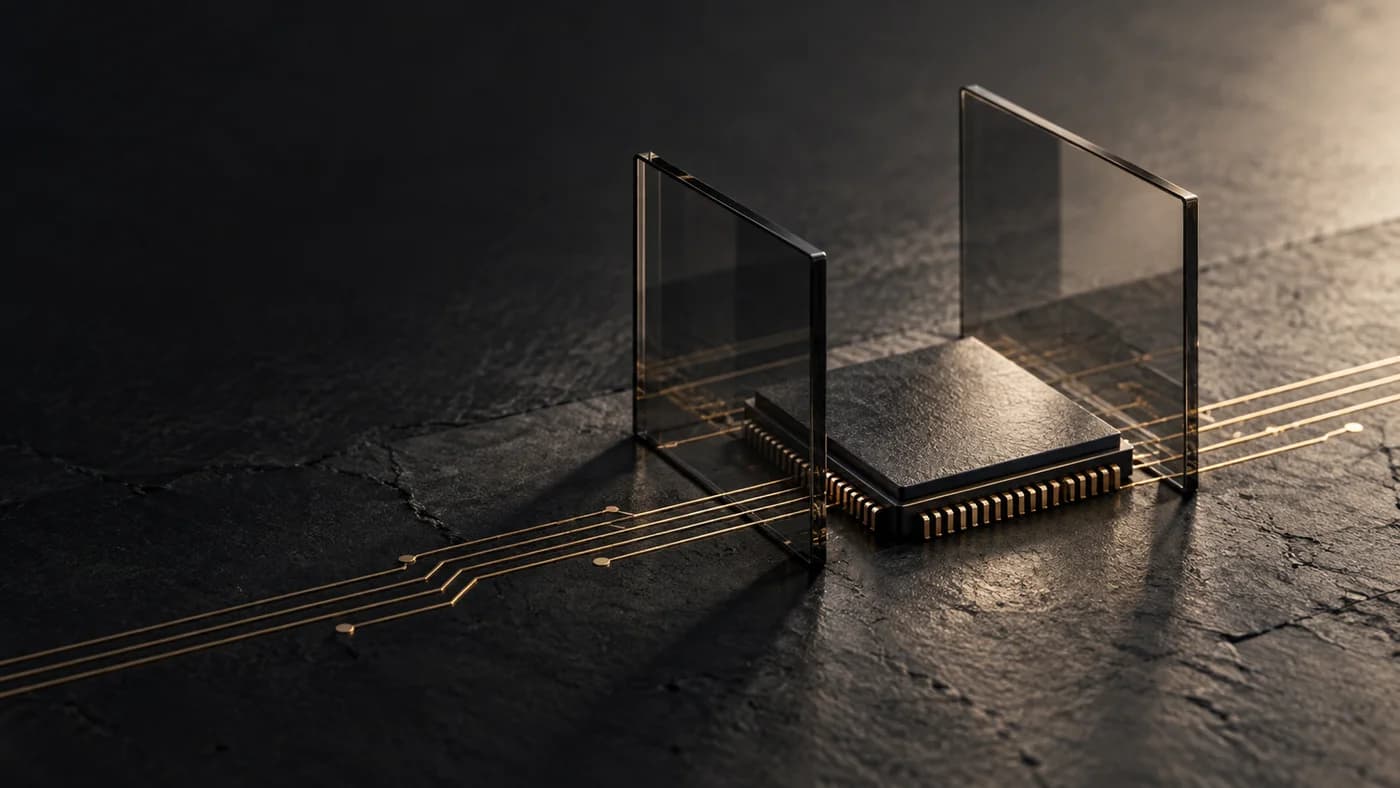 Conceptual illustration of a gold processor between glass boundaries